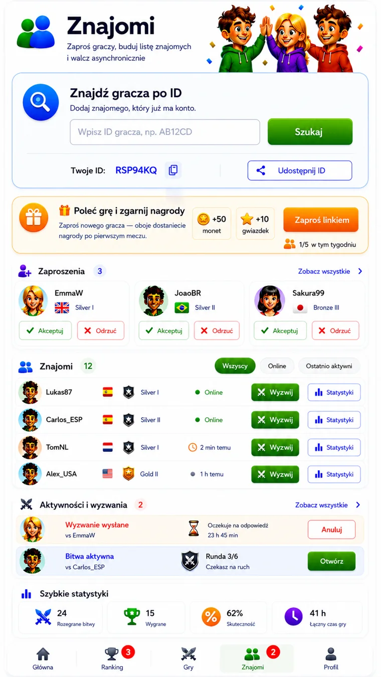 Quiz Legion — Friends and challenges
